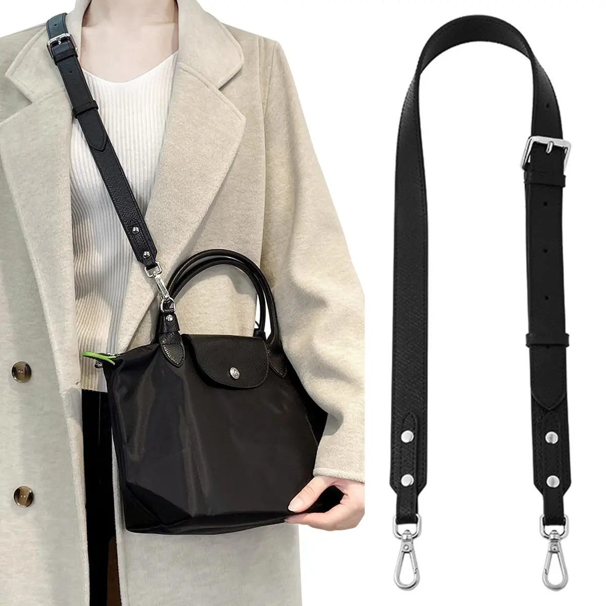 KIYOMIL Black Leather Strap Replacement for Small Pouch | Adjustable Crossbody Shoulder Strap 2.5cm (1.0in) - view 2