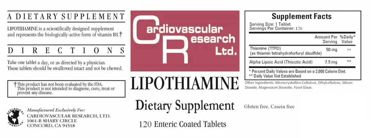 Cardiovascular Research Lipothiamine Vitamin B1 with Alpha-Lipoic Acid 120 Count | Cellular Energy & Antioxidant Support - view 3