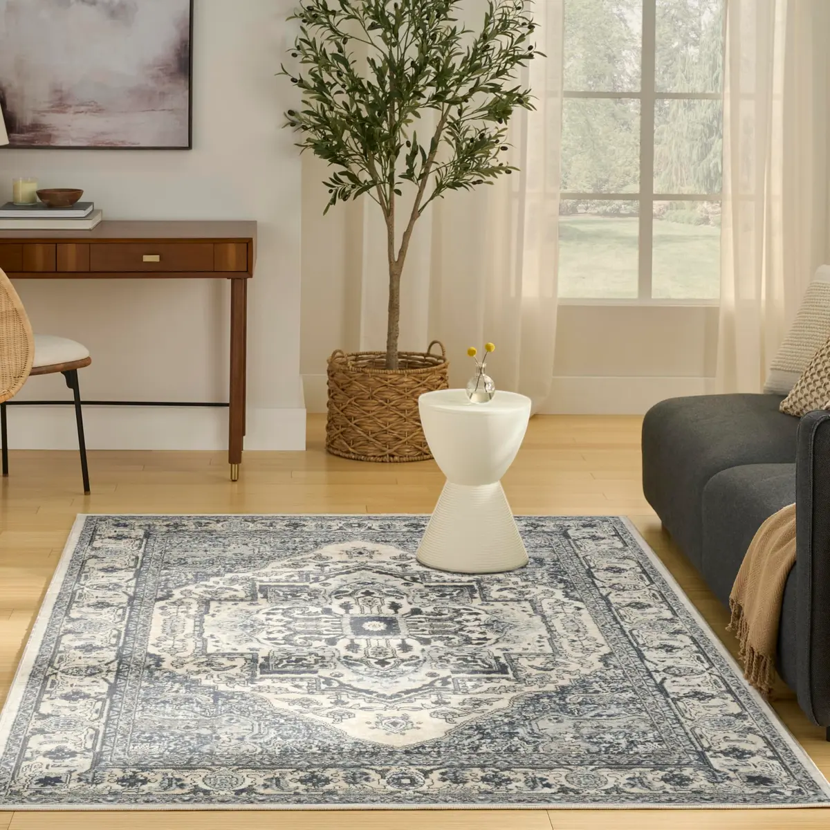 Nourison Home Concerto Ivory Navy 6' x 9' Area Rug | Easy Clean, Non Shedding - main product image