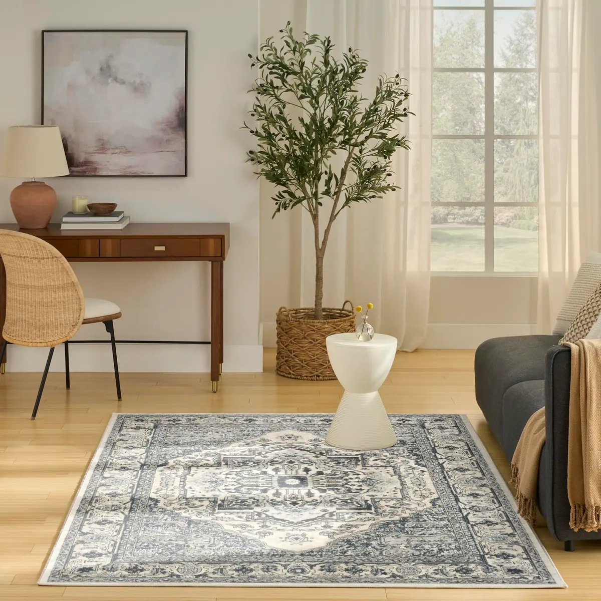 Nourison Home Concerto Ivory Navy 6' x 9' Area Rug | Easy Clean, Non Shedding - view 2