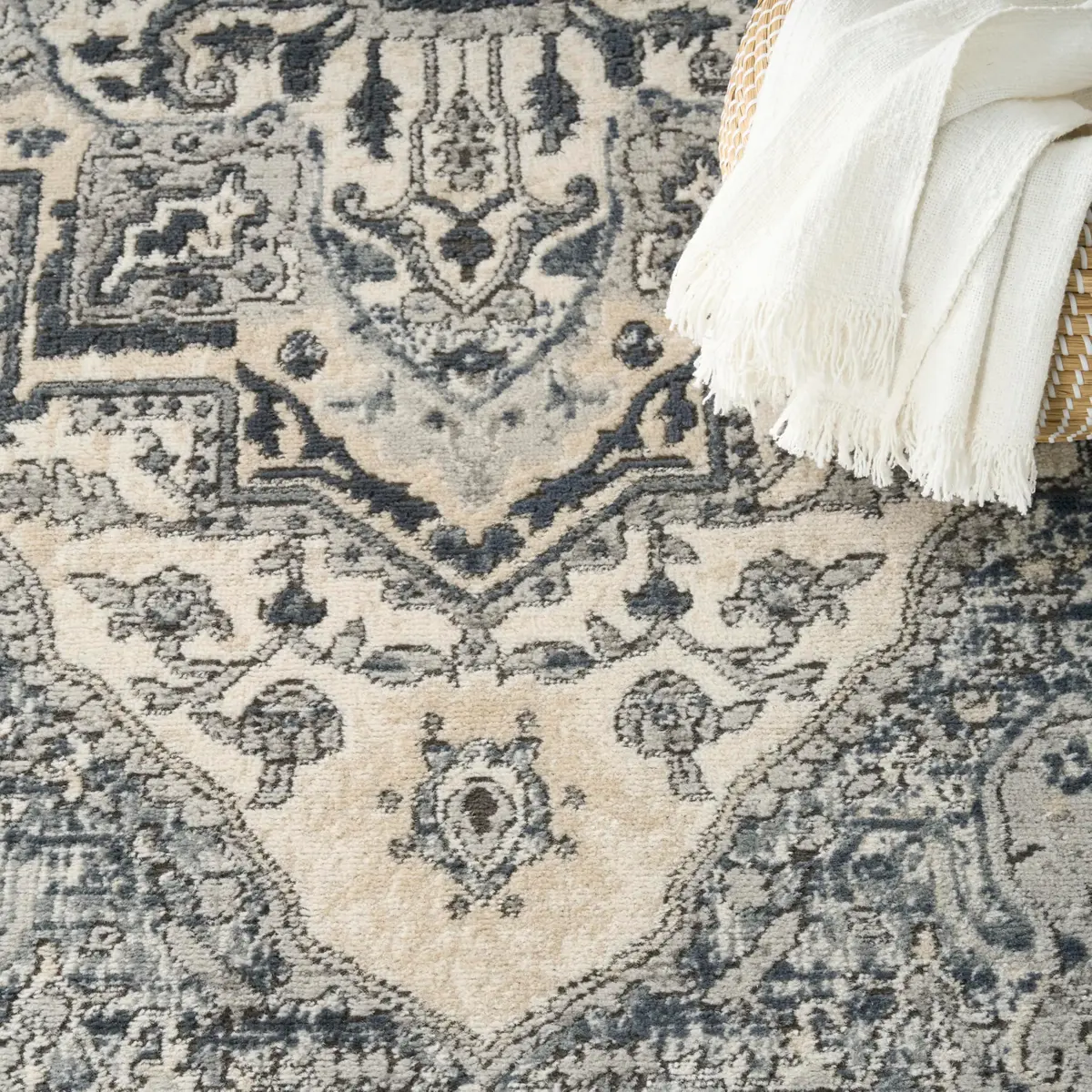 Nourison Home Concerto Ivory Navy 6' x 9' Area Rug | Easy Clean, Non Shedding - view 4