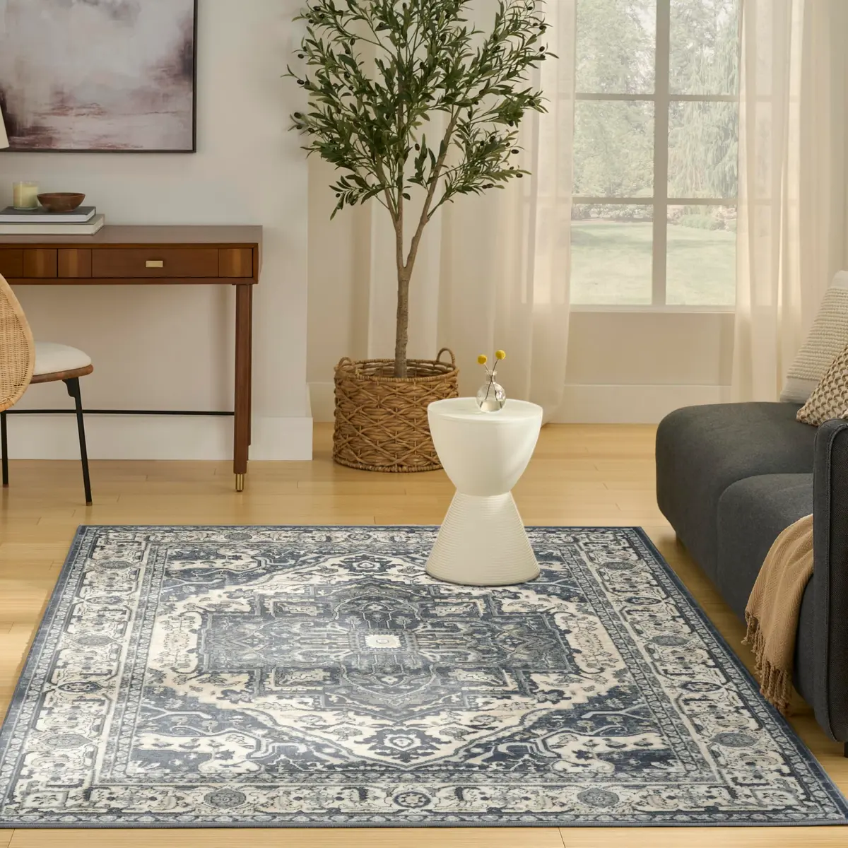 Nourison Home Concerto Navy Ivory 3'9" x 5'9" Area Rug | Easy Clean, Non Shedding, Modern Design - main product image