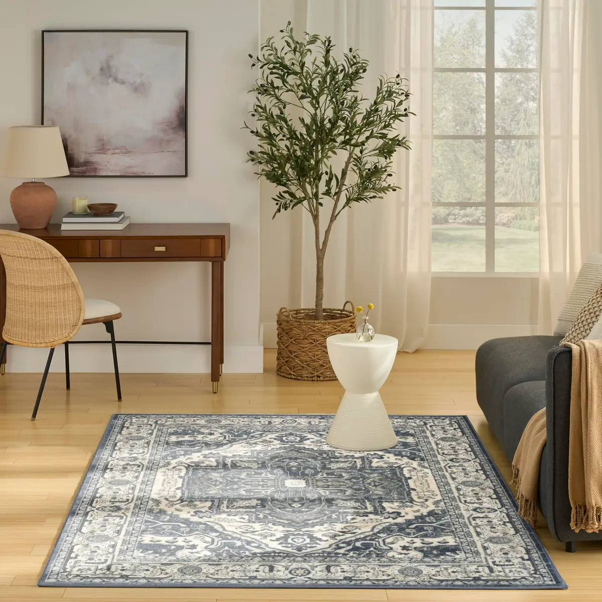Nourison Home Concerto Navy Ivory 3'9" x 5'9" Area Rug | Easy Clean, Non Shedding, Modern Design - view 2