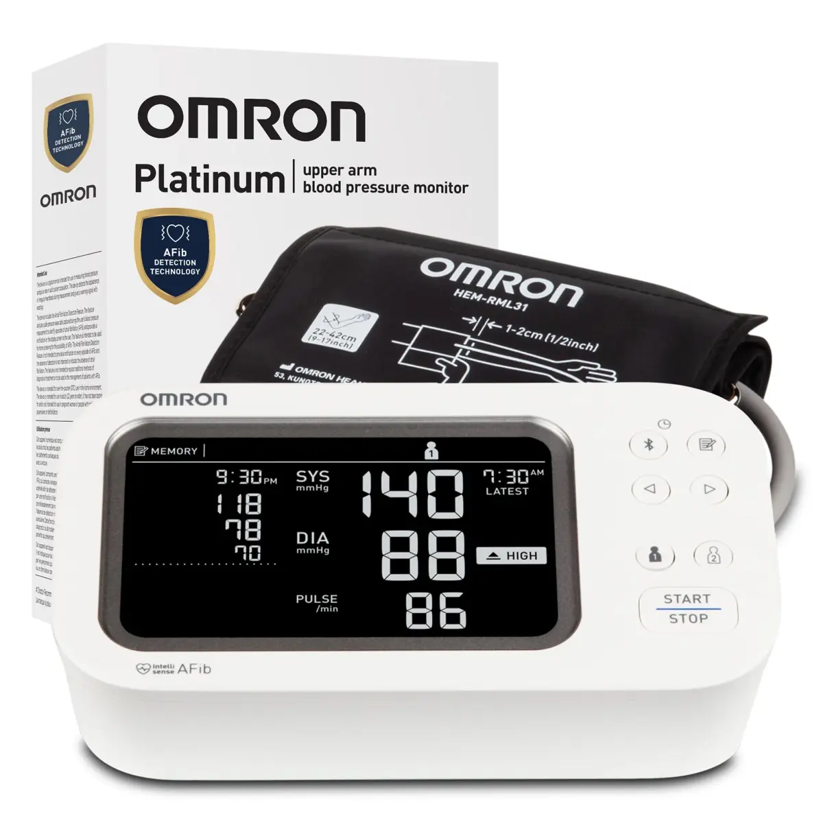 OMRON Platinum Blood Pressure Monitor with AFib Detection & App Connectivity | 9"–17" Cuff, 220V Compatible - main product image