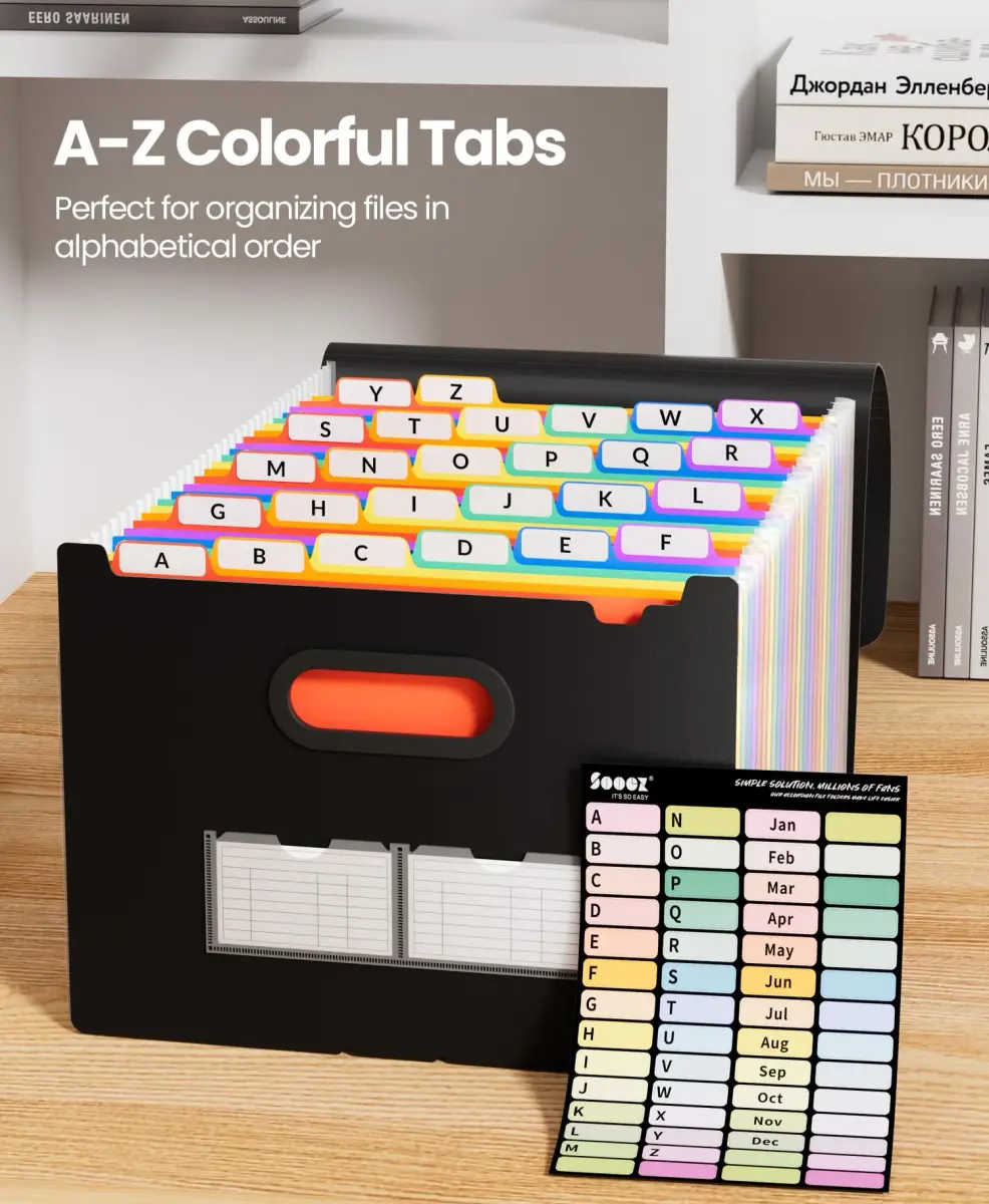 Sooez Accordion File Organizer, 26-Pocket Letter Size Expanding File Folder | Deeper Pockets & Unobstructed Tabs - view 6
