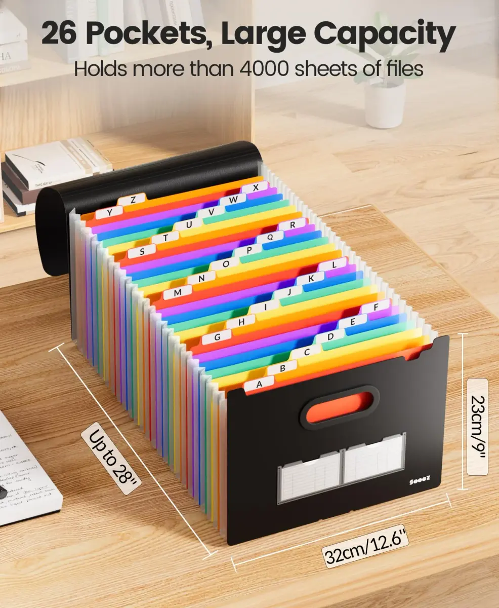 Sooez Accordion File Organizer, 26-Pocket Letter Size Expanding File Folder | Deeper Pockets & Unobstructed Tabs - view 3