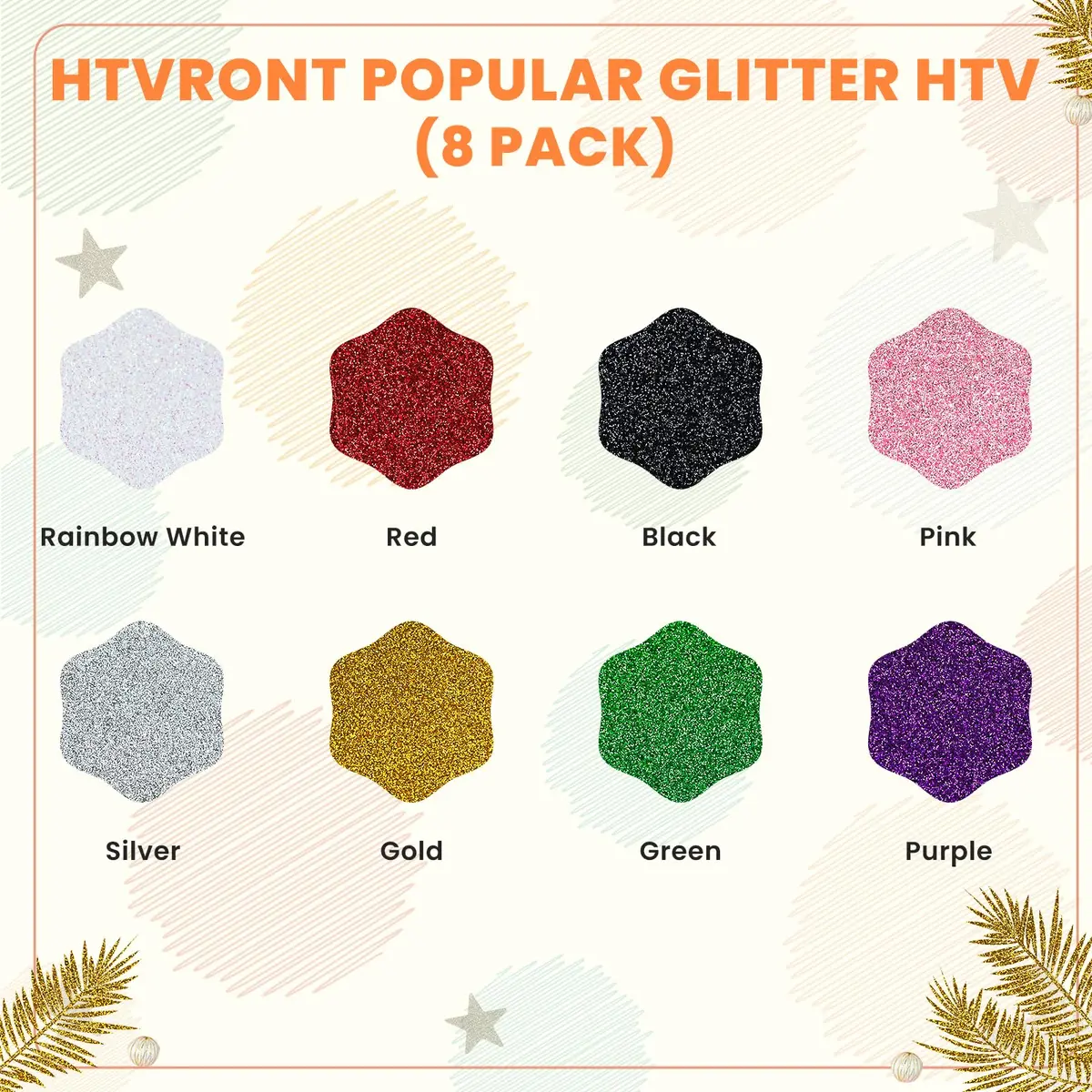 HTVRONT Glitter HTV Vinyl Bundle 8 Rolls 10" x 3FT | SGS Certified Heat Transfer Vinyl for T-Shirts - view 3
