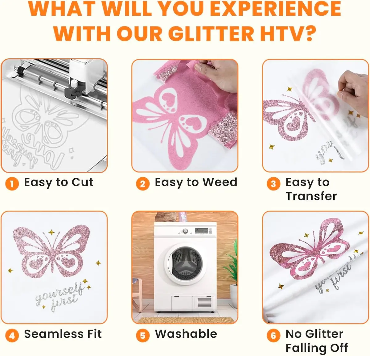 HTVRONT Glitter HTV Vinyl Bundle 8 Rolls 10" x 3FT | SGS Certified Heat Transfer Vinyl for T-Shirts - view 4