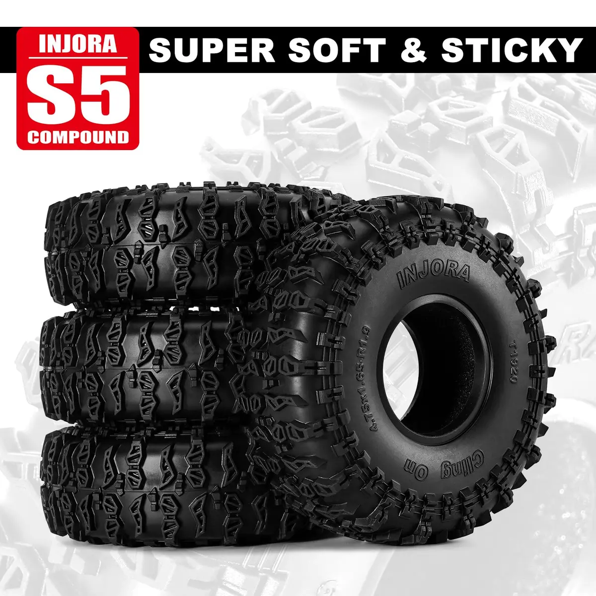 INJORA 1.9" Cling On Tires 120×42mm for 1/10 RC Crawler | Super Soft & Sticky S5 Compound - view 4
