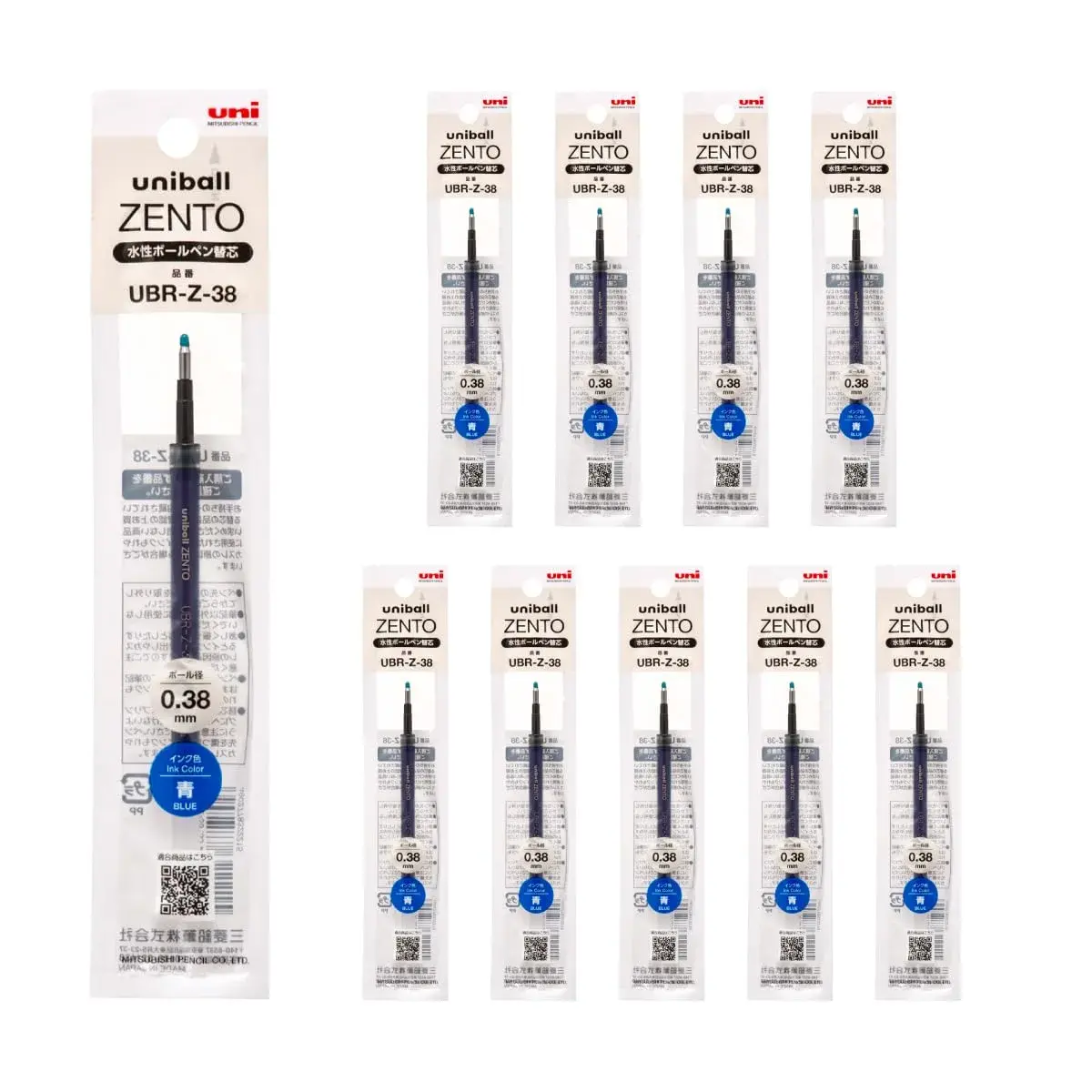 uniball ZENTO UBR-Z-38 Refill 0.38mm Extra Fine Point Blue, Pack of 10 | Smooth Ink Flow - main product image