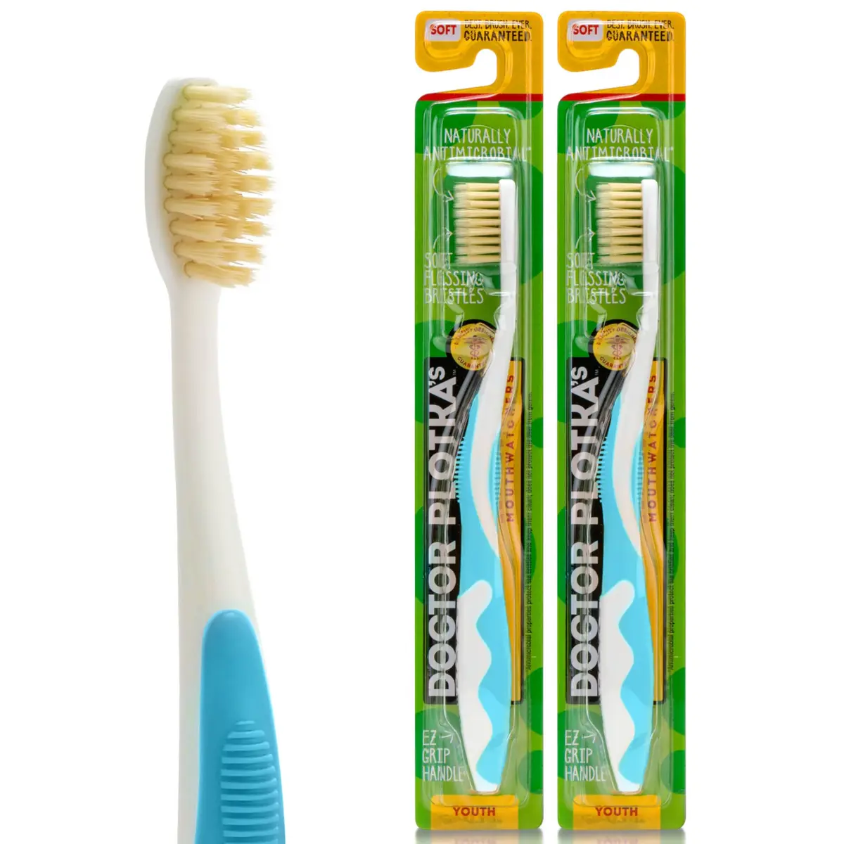 MOUTHWATCHERS Soft Flossing Manual Toothbrush for Kids and Teens, 2-Pack Blue | Dual-Layered Bristles for Deeper Clean - main product image