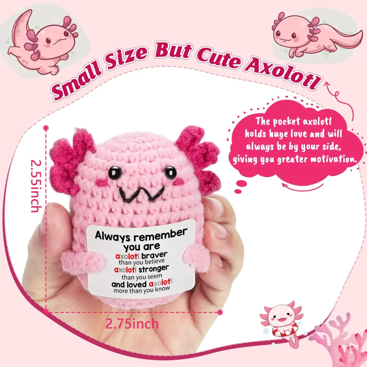 WEYON Handmade Crochet Axolotl Plush Toy 3.81 cm (1.5 inches) | ASTM-Tested Non-Toxic Toy Figure - view 2