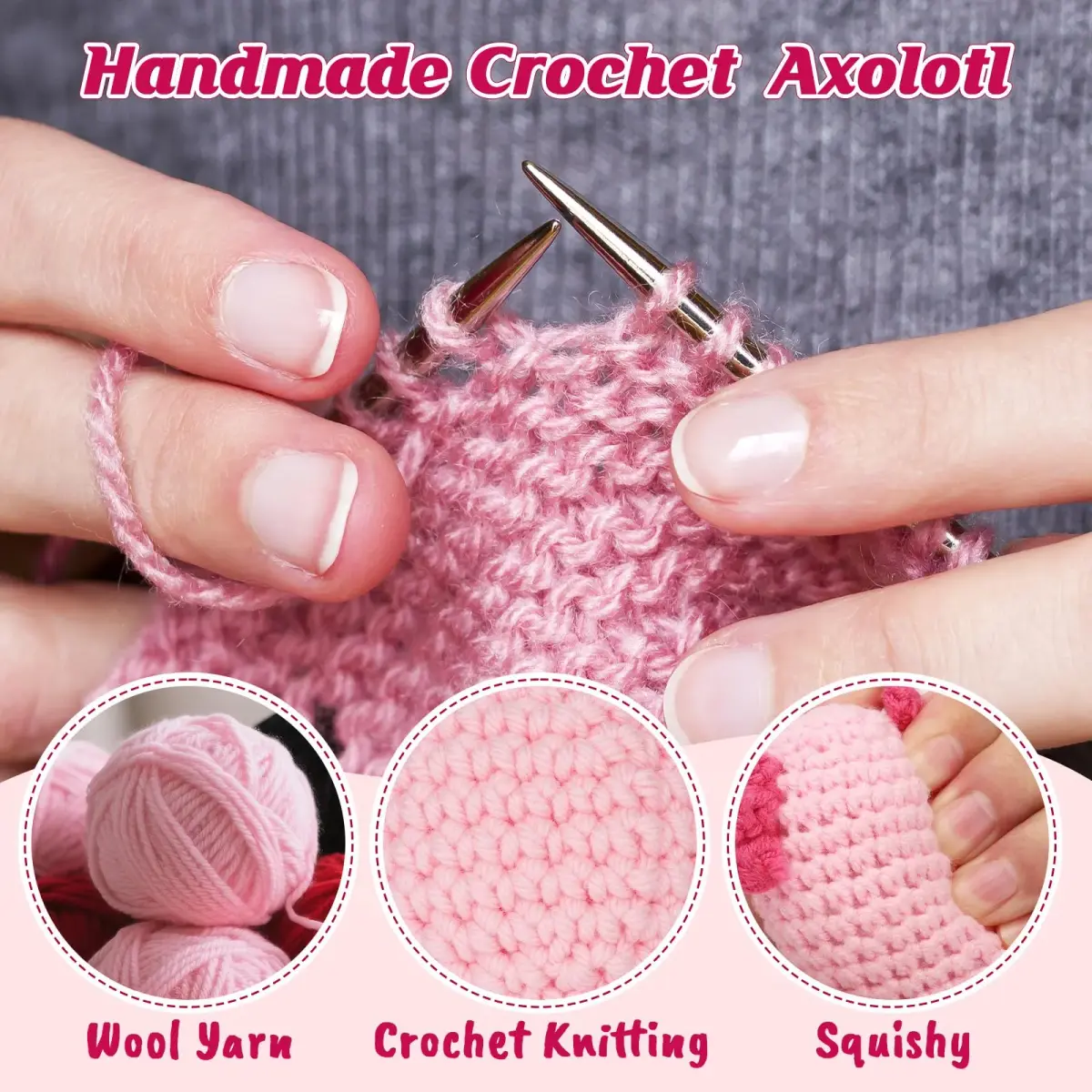 WEYON Handmade Crochet Axolotl Plush Toy 3.81 cm (1.5 inches) | ASTM-Tested Non-Toxic Toy Figure - view 3