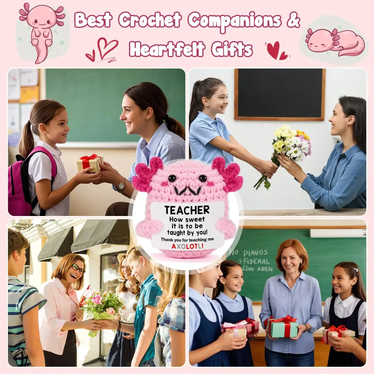 WEYON Handmade Crochet Axolotl Desk Toy | Teacher Appreciation Gift 1.5 inch (3.81 cm) - view 6