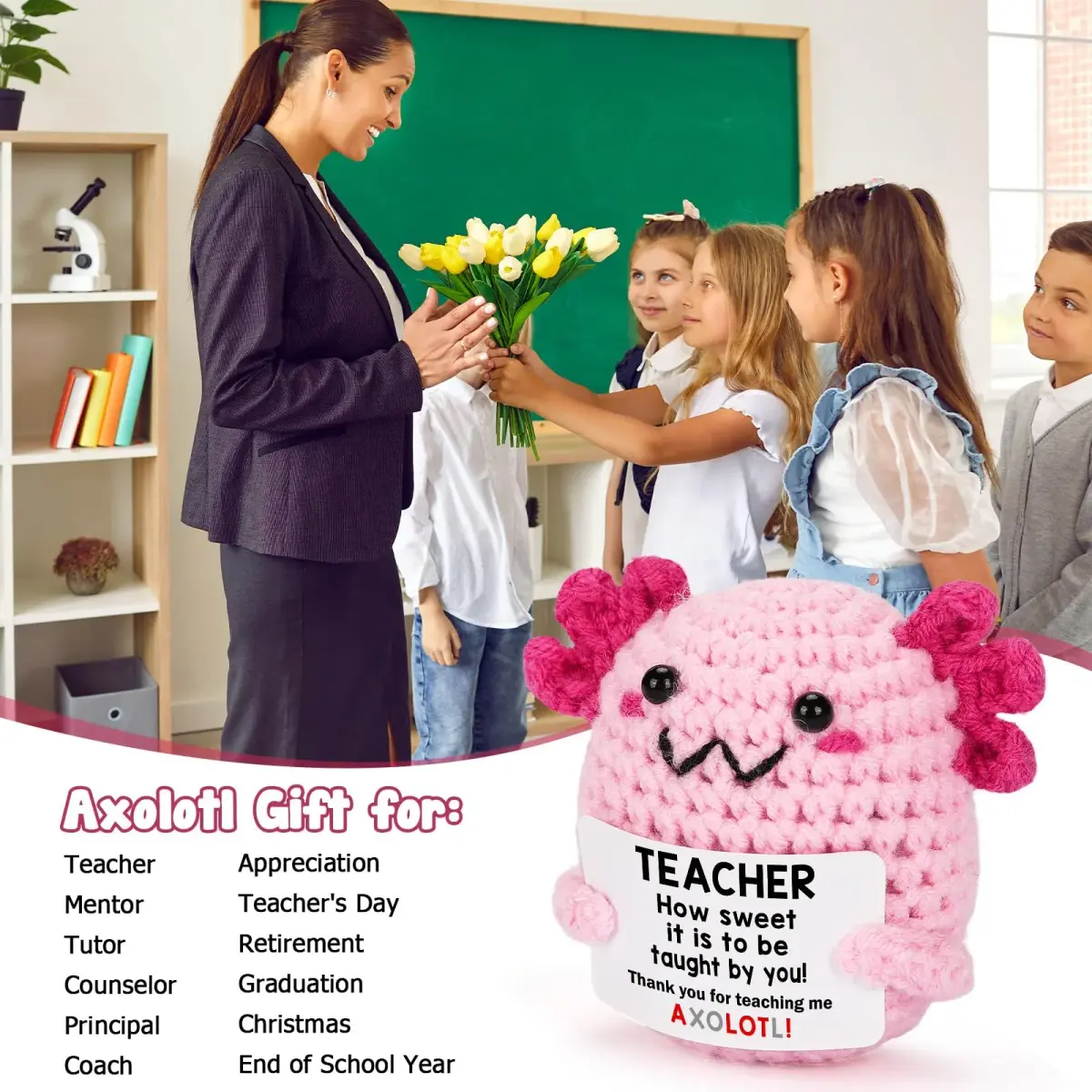 WEYON Handmade Crochet Axolotl Desk Toy | Teacher Appreciation Gift 1.5 inch (3.81 cm) - view 7