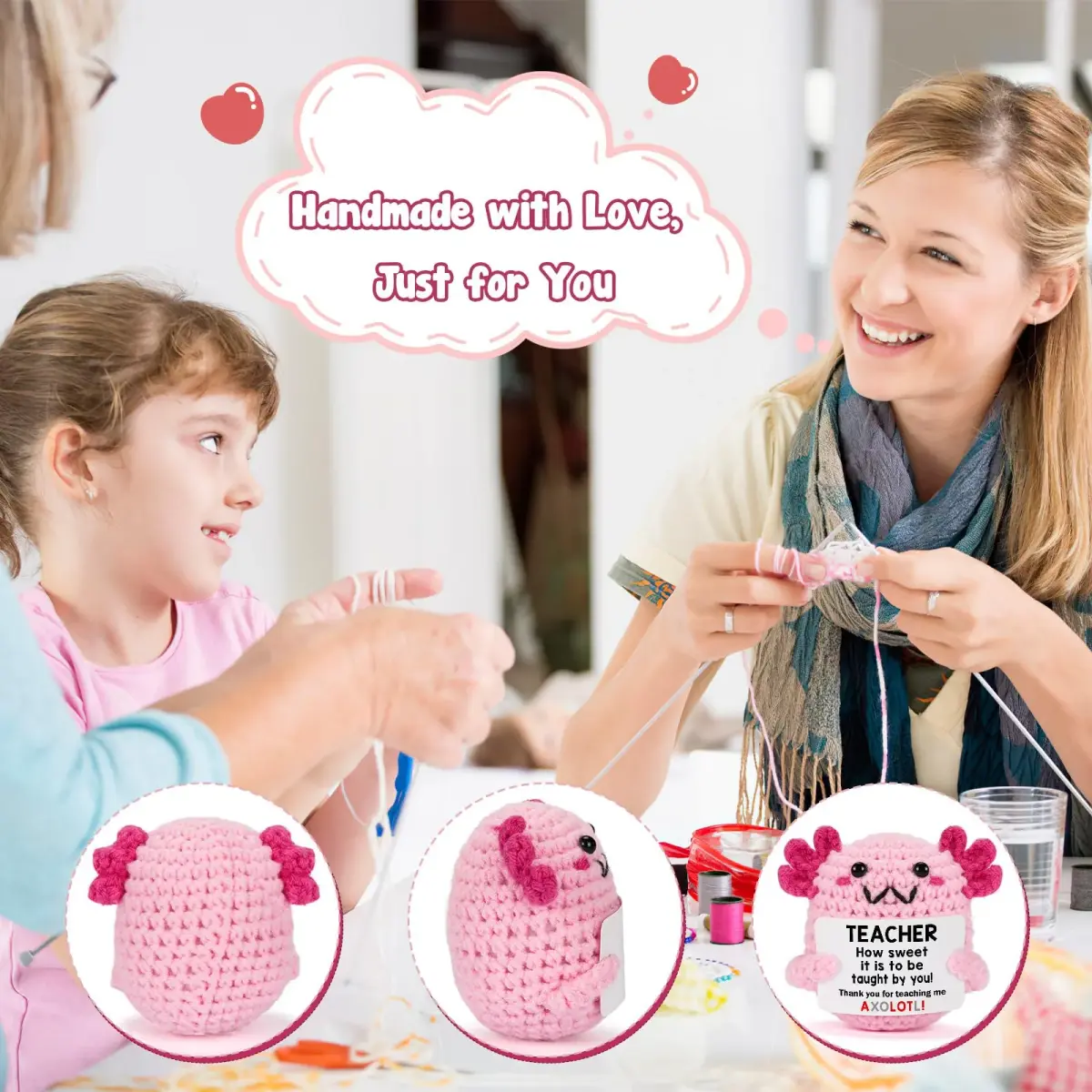 WEYON Handmade Crochet Axolotl Desk Toy | Teacher Appreciation Gift 1.5 inch (3.81 cm) - view 3