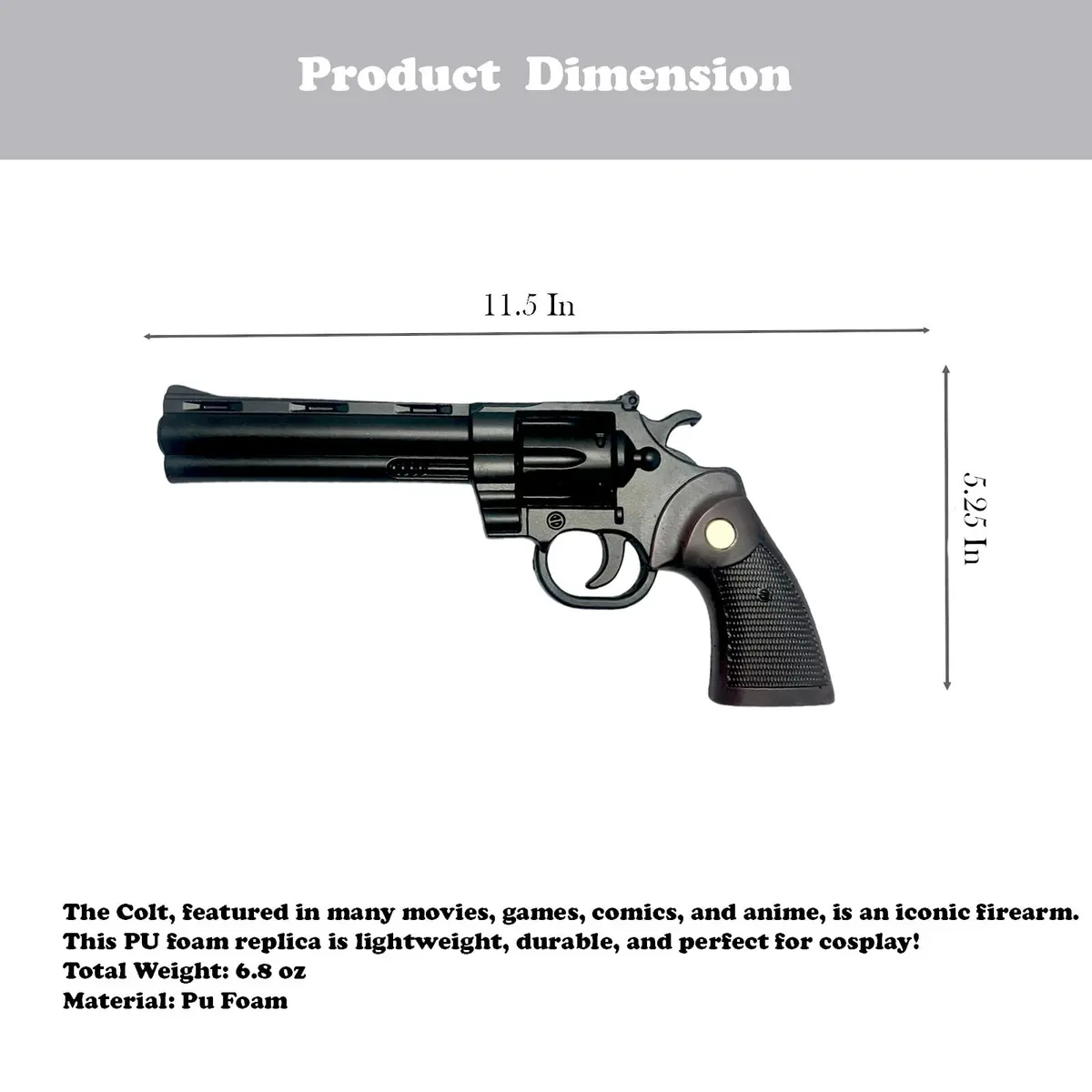 LALAPORT Colt Python Foam Replica Revolver 11.5” Black | Iconic Movie & Game Prop - view 2