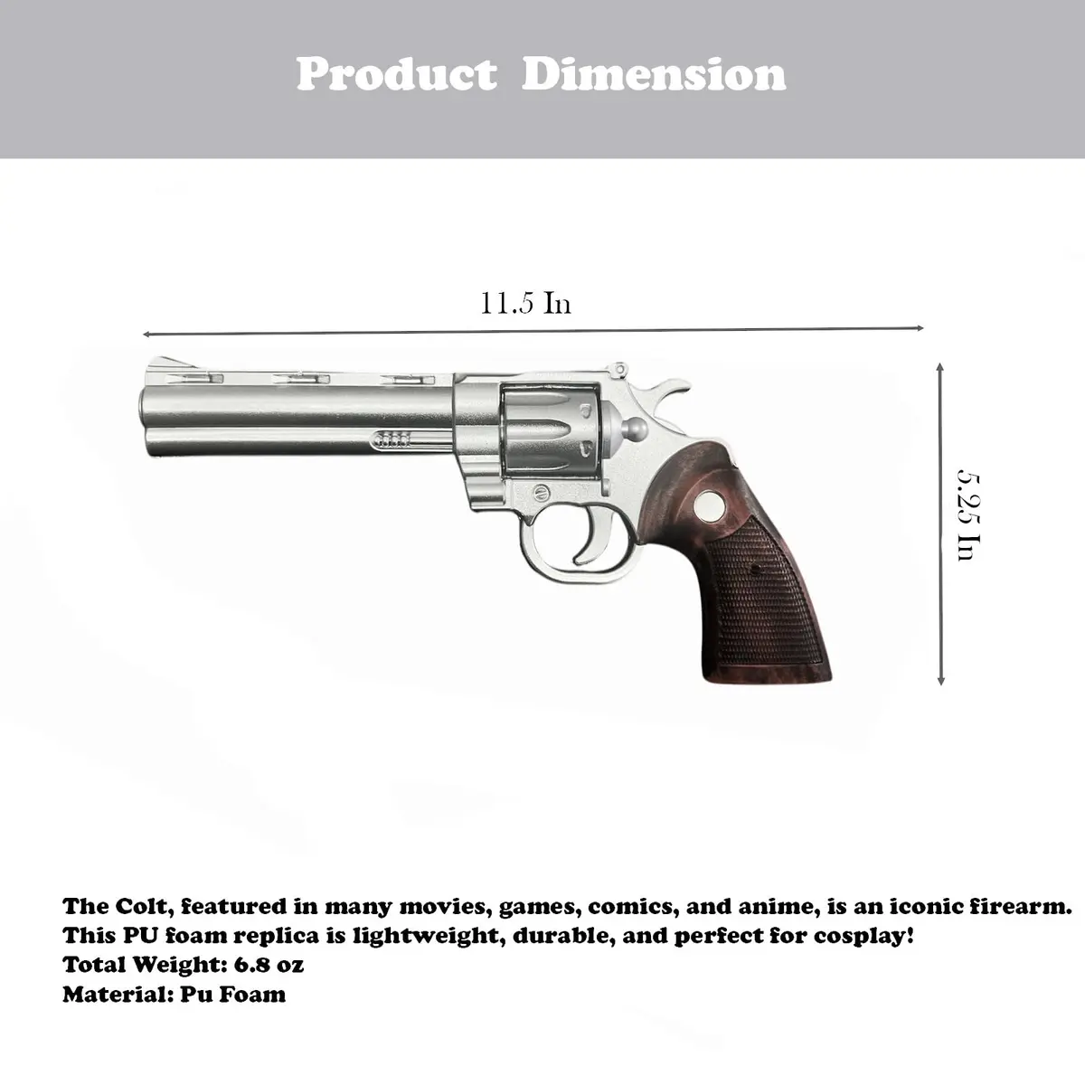 LALAPORT Colt Python Foam Replica Revolver 11.5” Silver | Iconic Movie & Game Prop - view 2