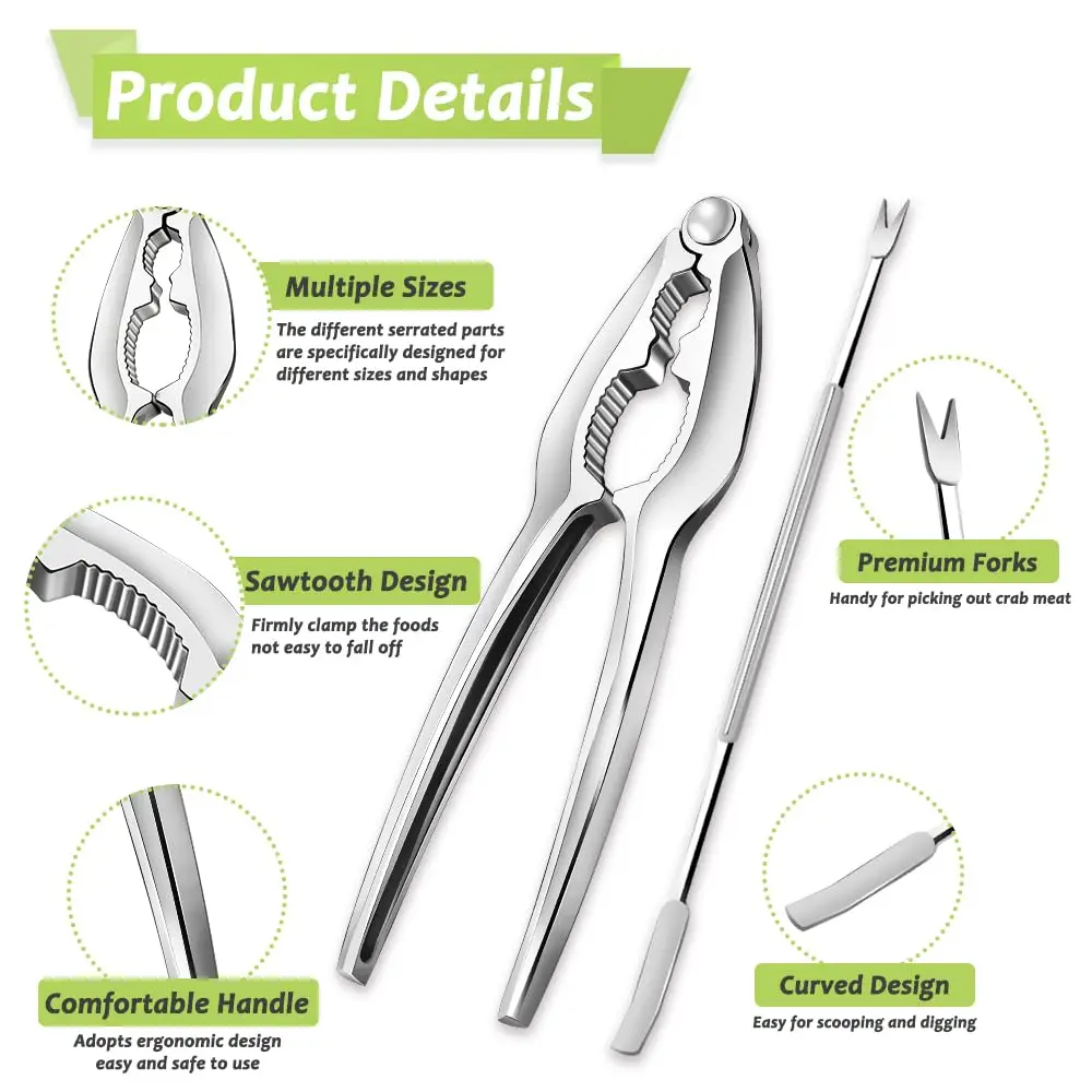 Vicsamer Lobster Crackers and Picks Set | Heavy Duty Seafood Tools for Crab & Lobster | Stainless Steel & Zinc Alloy | Silvery - view 3