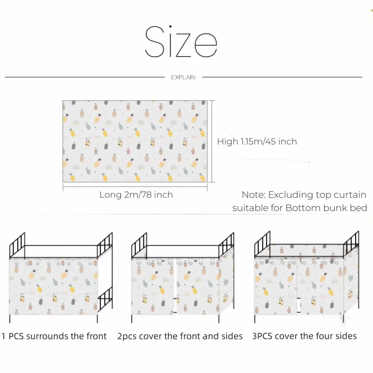 HKSICHENGKEJI Dorm Bunk Bed Curtains Canopy 1.15m (45 inch) High | Privacy & Lightproof for Dorms - view 3