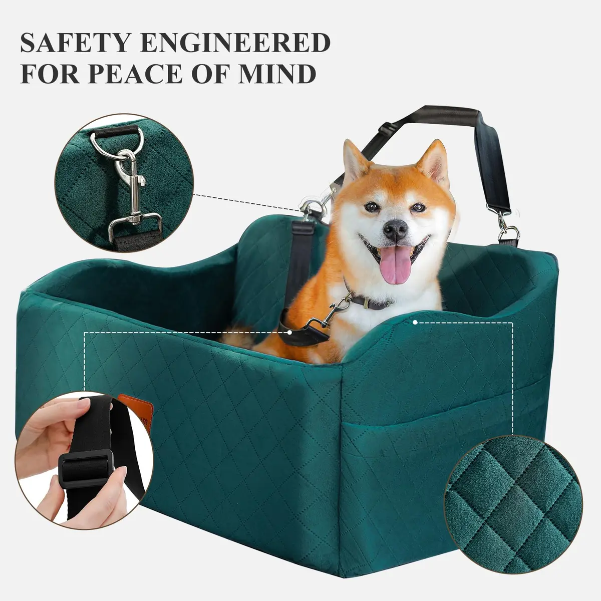 Lealchum Dog Car Seat for Medium/Large Dogs | Removable & Washable Pet Booster with Safety Leash (Large, Green) - view 4