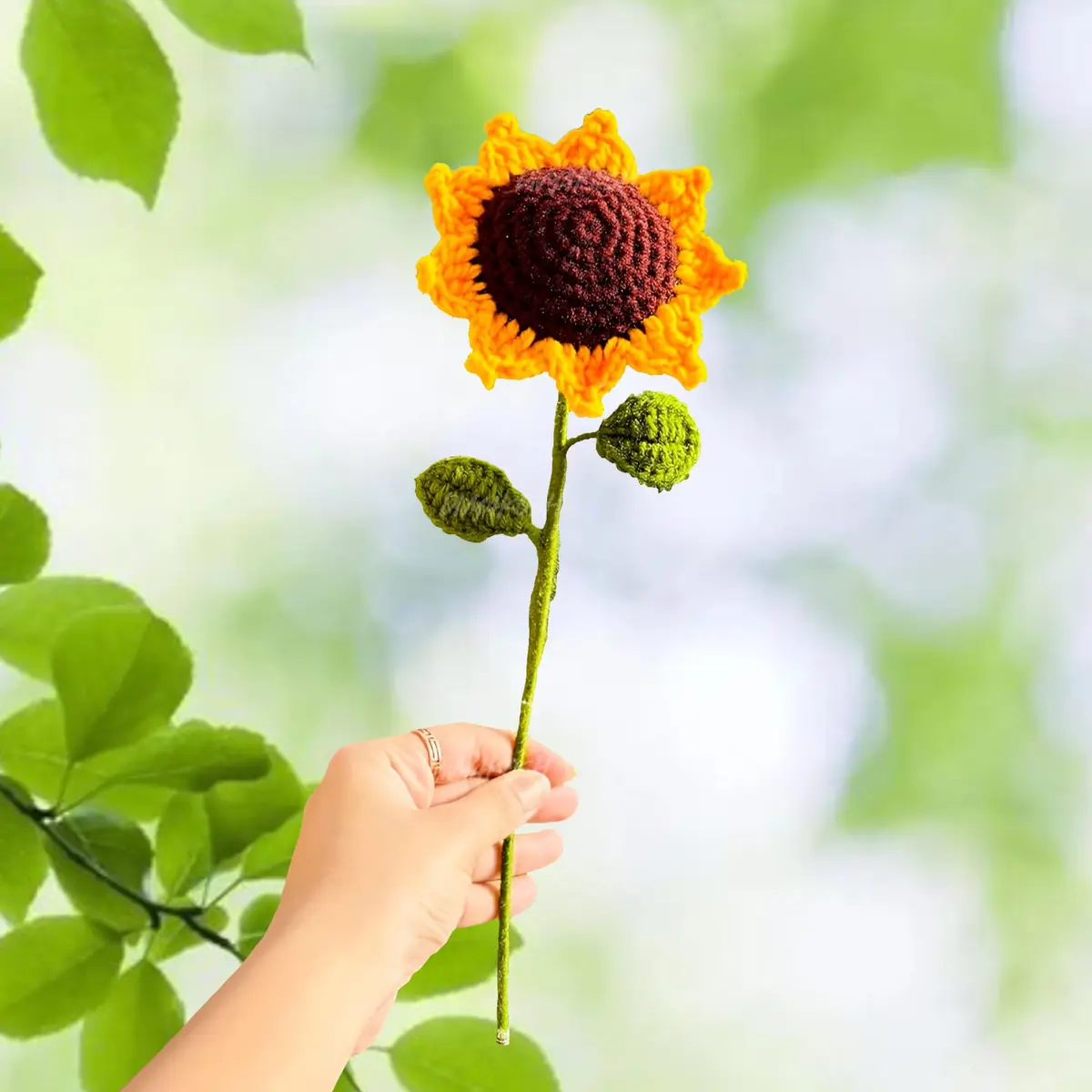 Divyakosh Handmade Crochet Sunflower Decor 20cm (8 Inch) | Vibrant Yellow & Green Artificial Flower - main product image