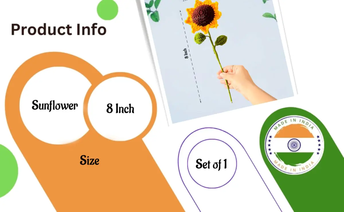 Divyakosh Handmade Crochet Sunflower Decor 20cm (8 Inch) | Vibrant Yellow & Green Artificial Flower - view 6