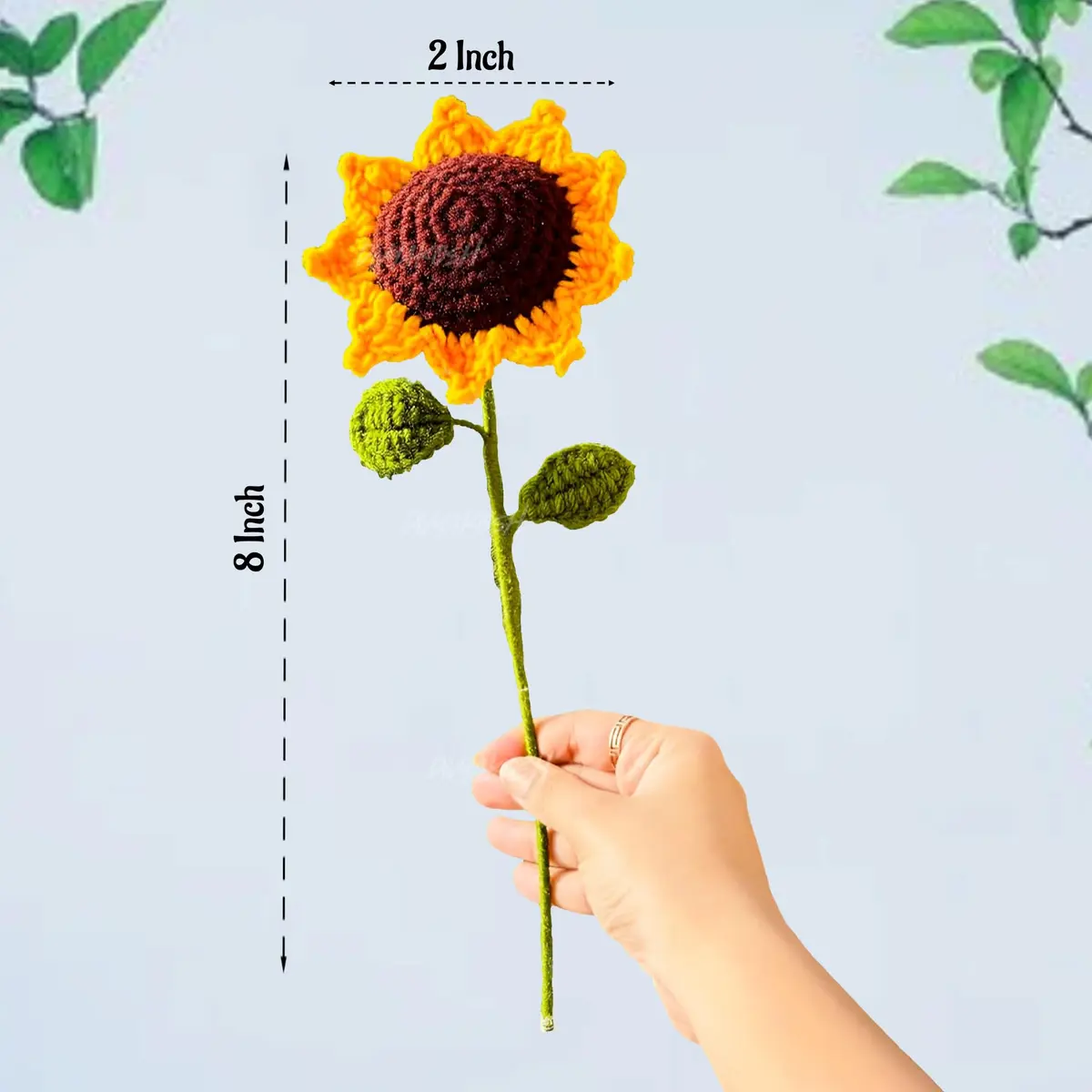 Divyakosh Handmade Crochet Sunflower Decor 20cm (8 Inch) | Vibrant Yellow & Green Artificial Flower - view 3