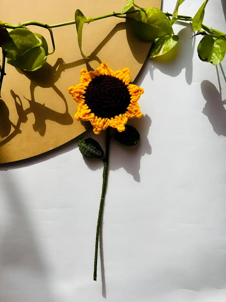 Divyakosh Handmade Crochet Sunflower Decor 20cm (8 Inch) | Vibrant Yellow & Green Artificial Flower - view 4