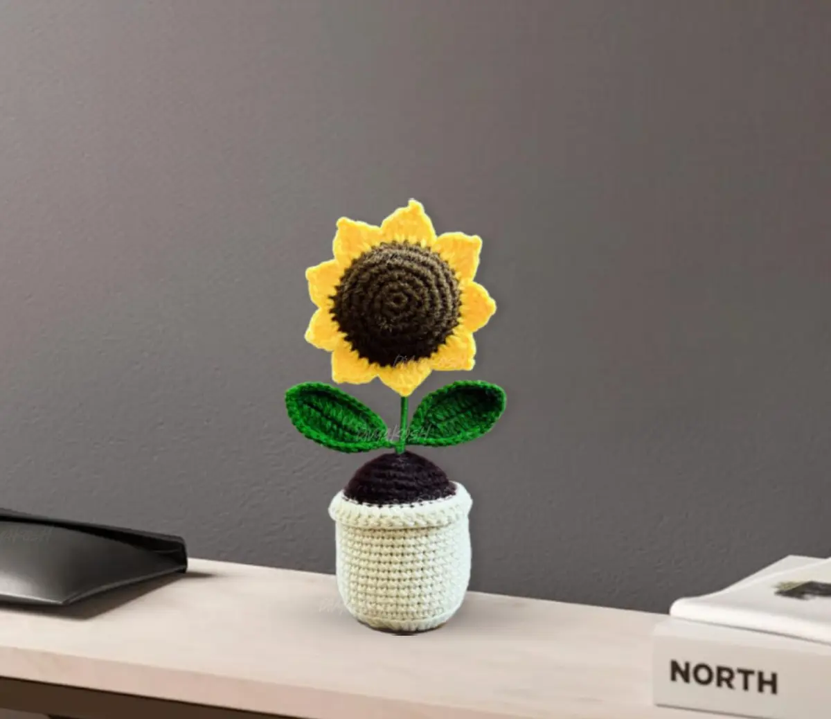 Divyakosh Handmade Crochet Sunflower Potted Plant 16.5cm (6.5in) | Hand-Woven Daisy Knitted Flower Decor - view 5