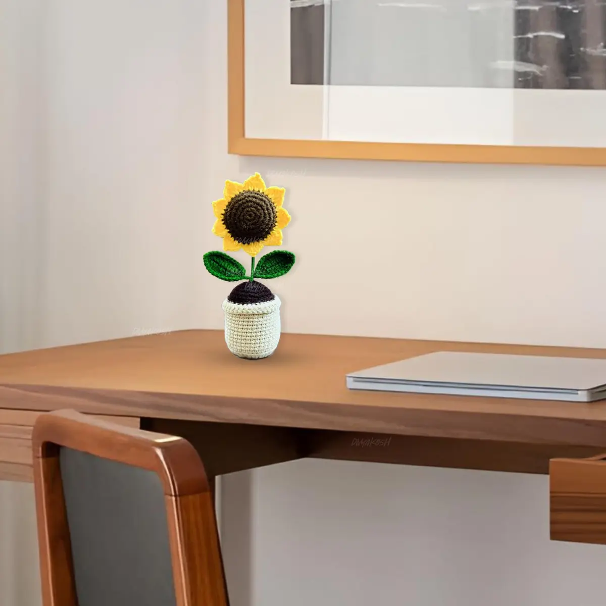 Divyakosh Handmade Crochet Sunflower Potted Plant 16.5cm (6.5in) | Hand-Woven Daisy Knitted Flower Decor - view 6