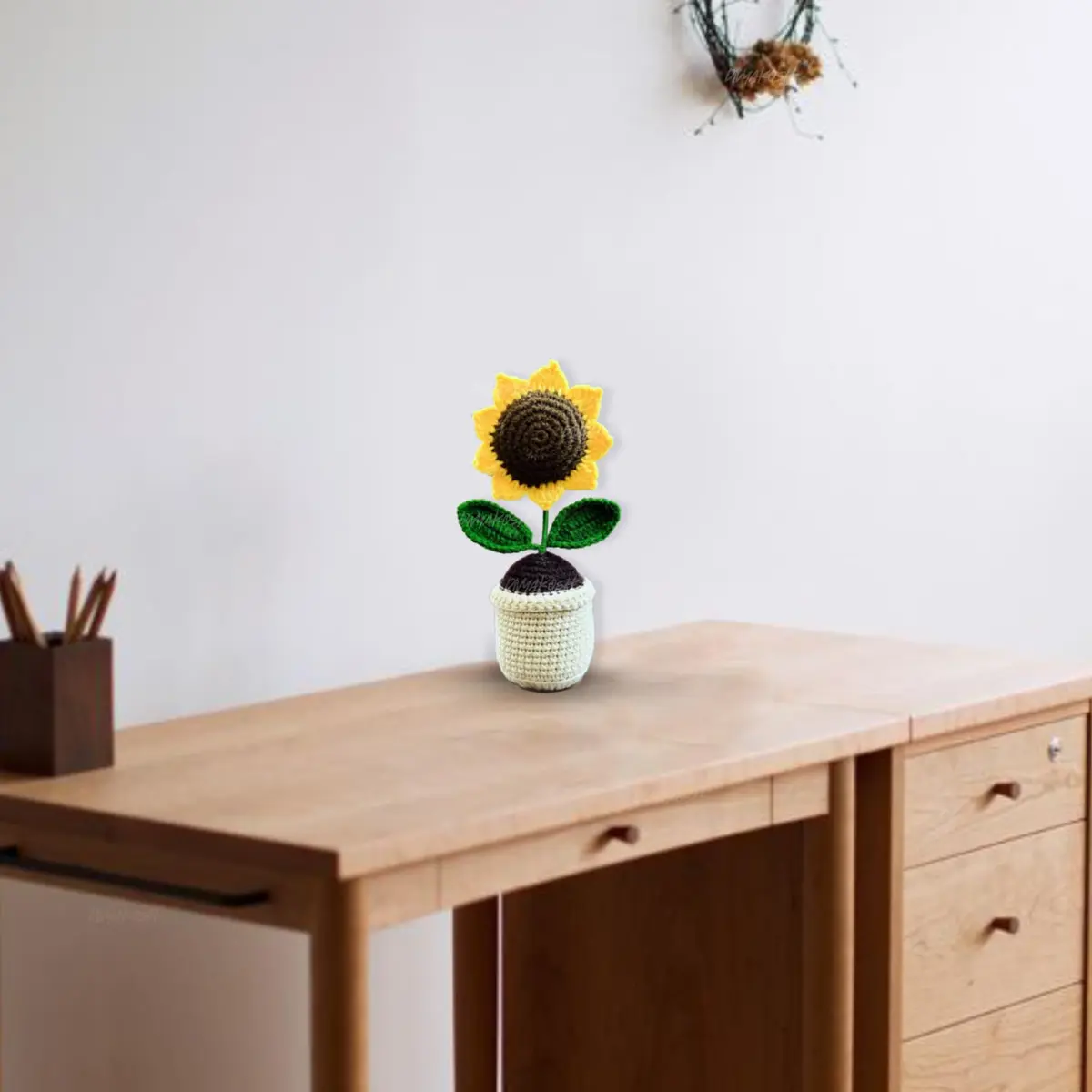 Divyakosh Handmade Crochet Sunflower Potted Plant 16.5cm (6.5in) | Hand-Woven Daisy Knitted Flower Decor - view 8