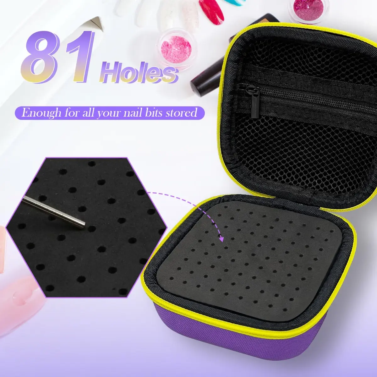 Thowapou 81 Holes Nail Drill Bit Holder Case | Dustproof Portable Organizer for 3/32" Bits - view 2
