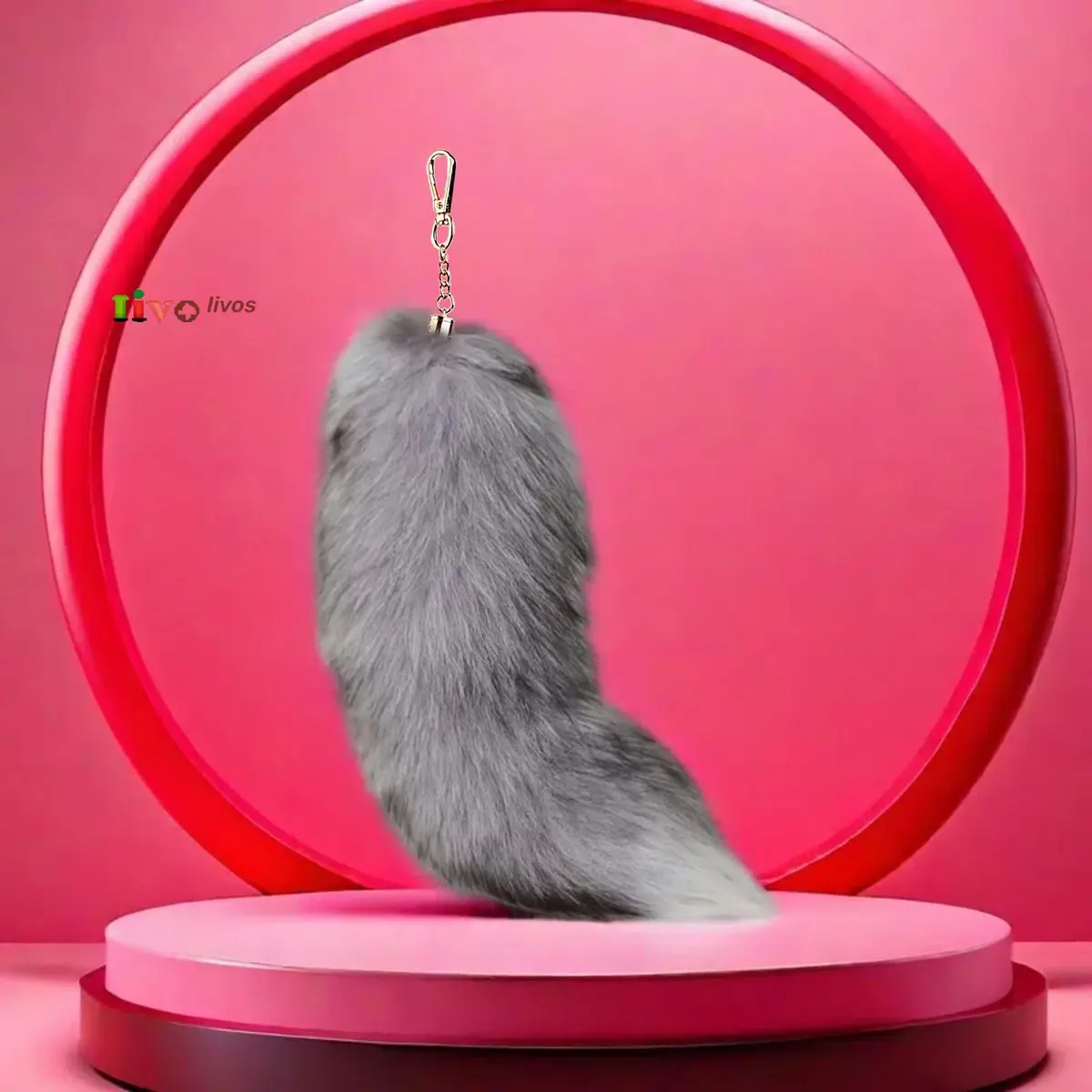 Iivos Fluffy Therian Fox Tail Keychain - Silver Blue Tail 01 - 40.6-45.7 cm (16-18 inches) - view 3
