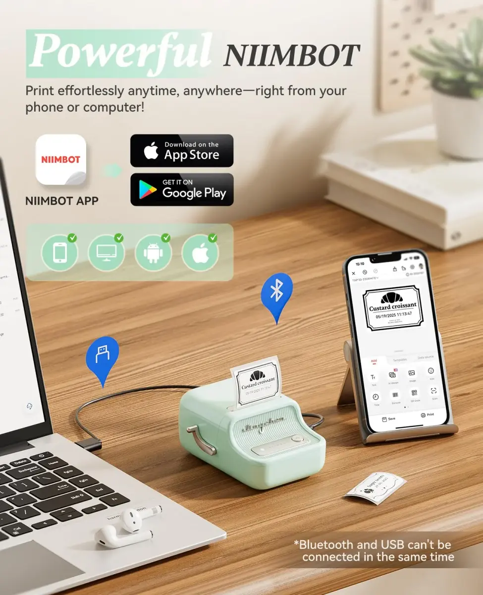 NIIMBOT B21 Label Maker Mint Green | Portable Inkless Thermal Printer 50x30mm (230 Labels) - view 7