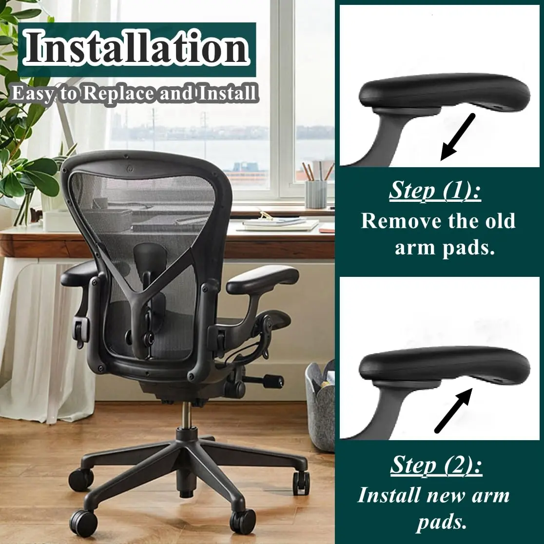 HYEJDRV Chair Armrest Replacement for Herman Miller Aeron, Graphite Black | Ergonomic & Easy Install (70-120 chars) - view 6
