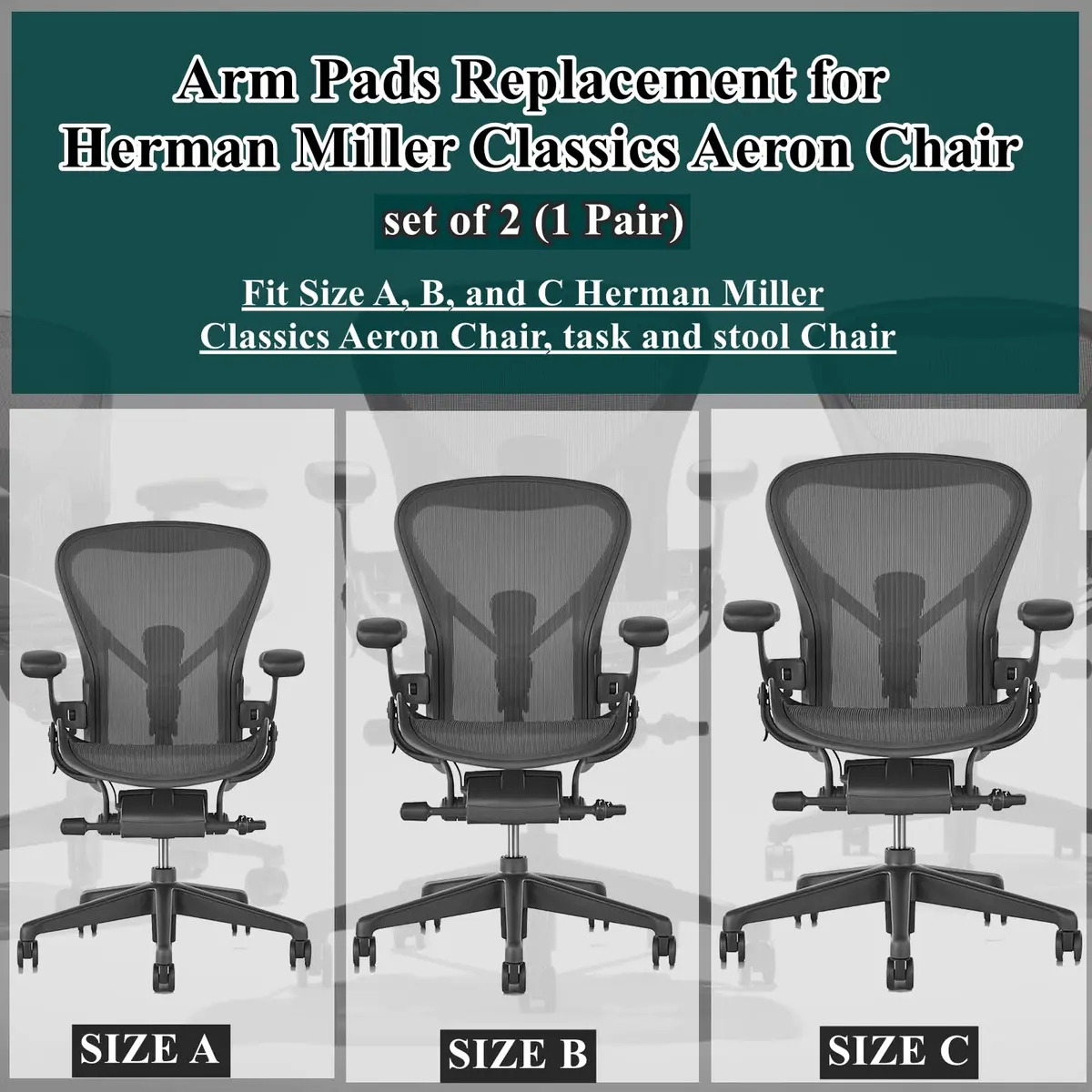 HYEJDRV Chair Armrest Replacement for Herman Miller Aeron, Graphite Black | Ergonomic & Easy Install (70-120 chars) - view 4