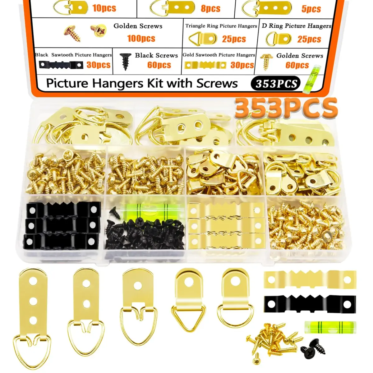 Dianrui 353PCS Picture Hanging Kit with Screws, Saw-Tooth, D Ring Picture Hangers Assortment, Picture Hanging Hardware Tool for Frame Hanging - 7 Models | 200g (0.44 lb) - main product image