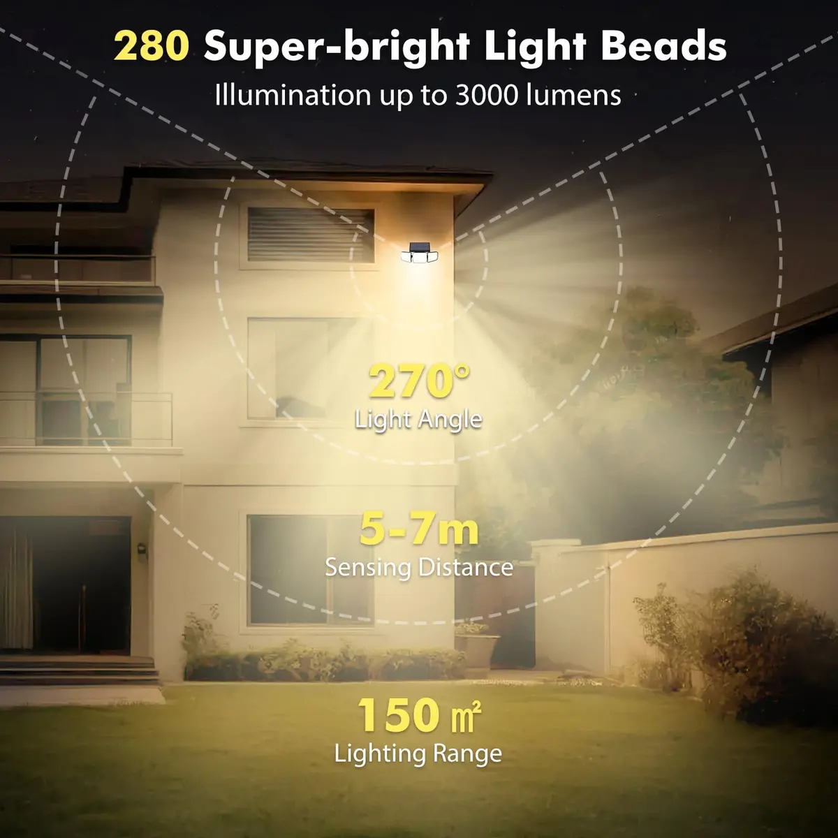Orbecco Solar Motion Lights 288 LED 3000lm 3 Color Temps | IP65 Waterproof Outdoor Wall Mount - view 3