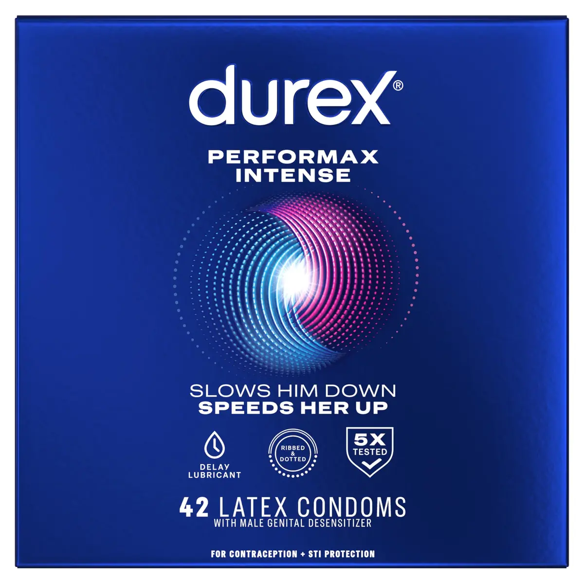 Durex Performax Intense Ribbed Latex Condoms for Men, 42 Count (42 Count) - main product image