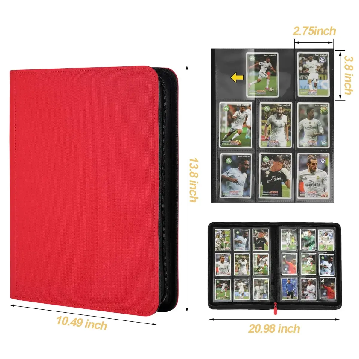 GERMUN 9 Pocket Card Binder with Zipper, 360 Card Capacity, Red | Acid-Free & PVC-Free Storage - view 2