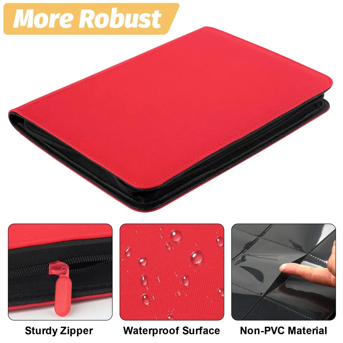 GERMUN 9 Pocket Card Binder with Zipper, 360 Card Capacity, Red | Acid-Free & PVC-Free Storage - view 3