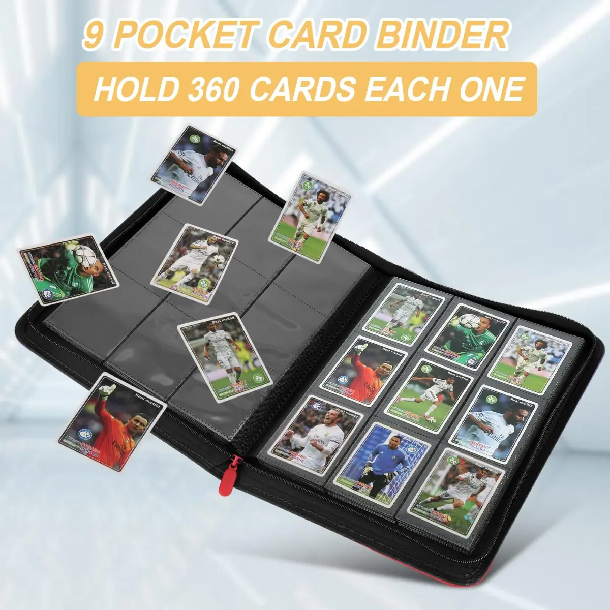 GERMUN 9 Pocket Card Binder with Zipper, 360 Card Capacity, Red | Acid-Free & PVC-Free Storage - view 5