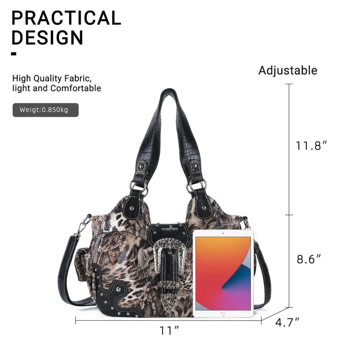 Angel Kiss Hobo Bags for Women Vegan Leather Purses and Handbags Ladies Chic Shoulder Bags Crossbody Purses with Metal Studs (Large, Brown/Black Leopard) - view 3