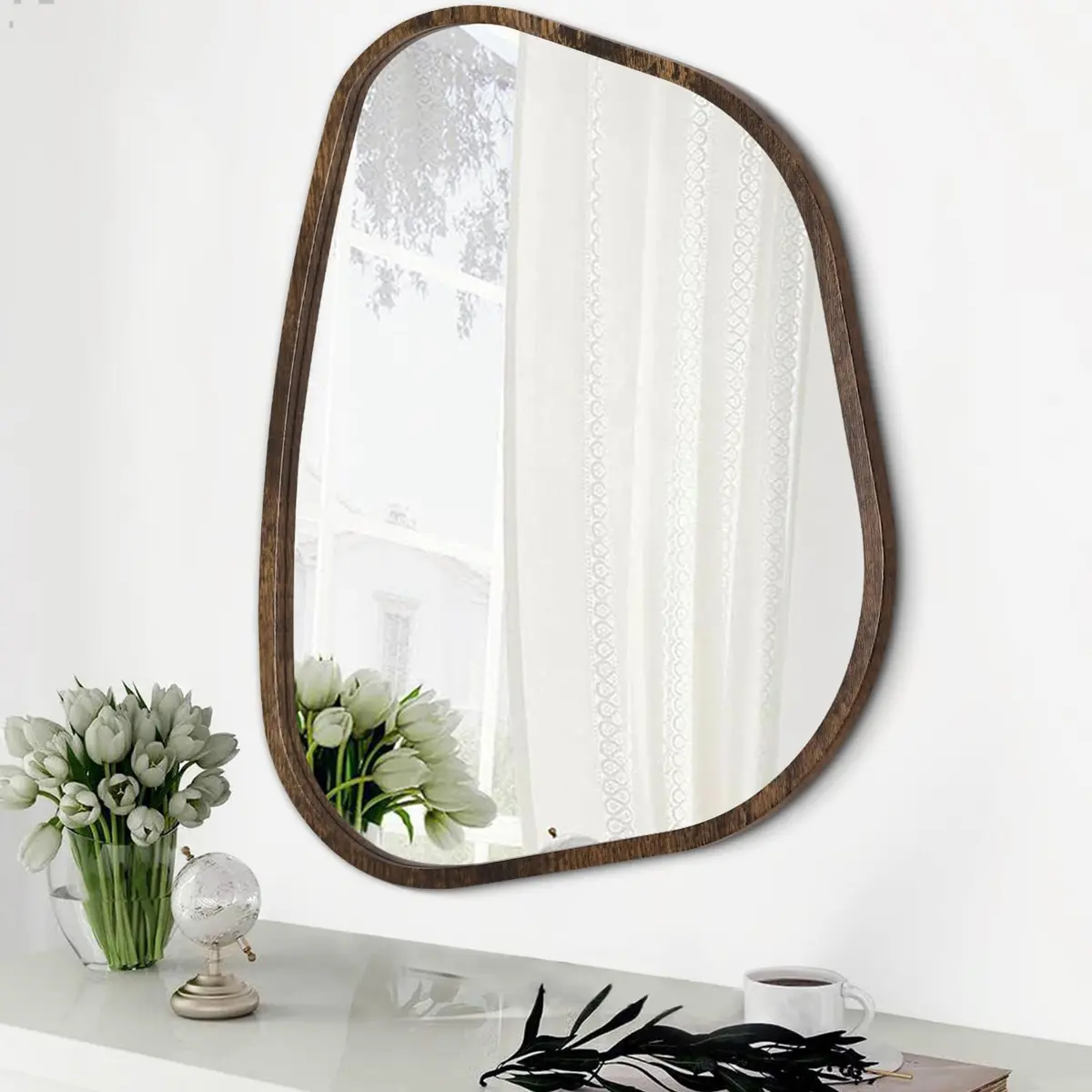 HLFMVWE Asymmetrical Accent Mirror 16"x12" | Irregular Oval Wall Decor for Bedroom & Living Room - main product image
