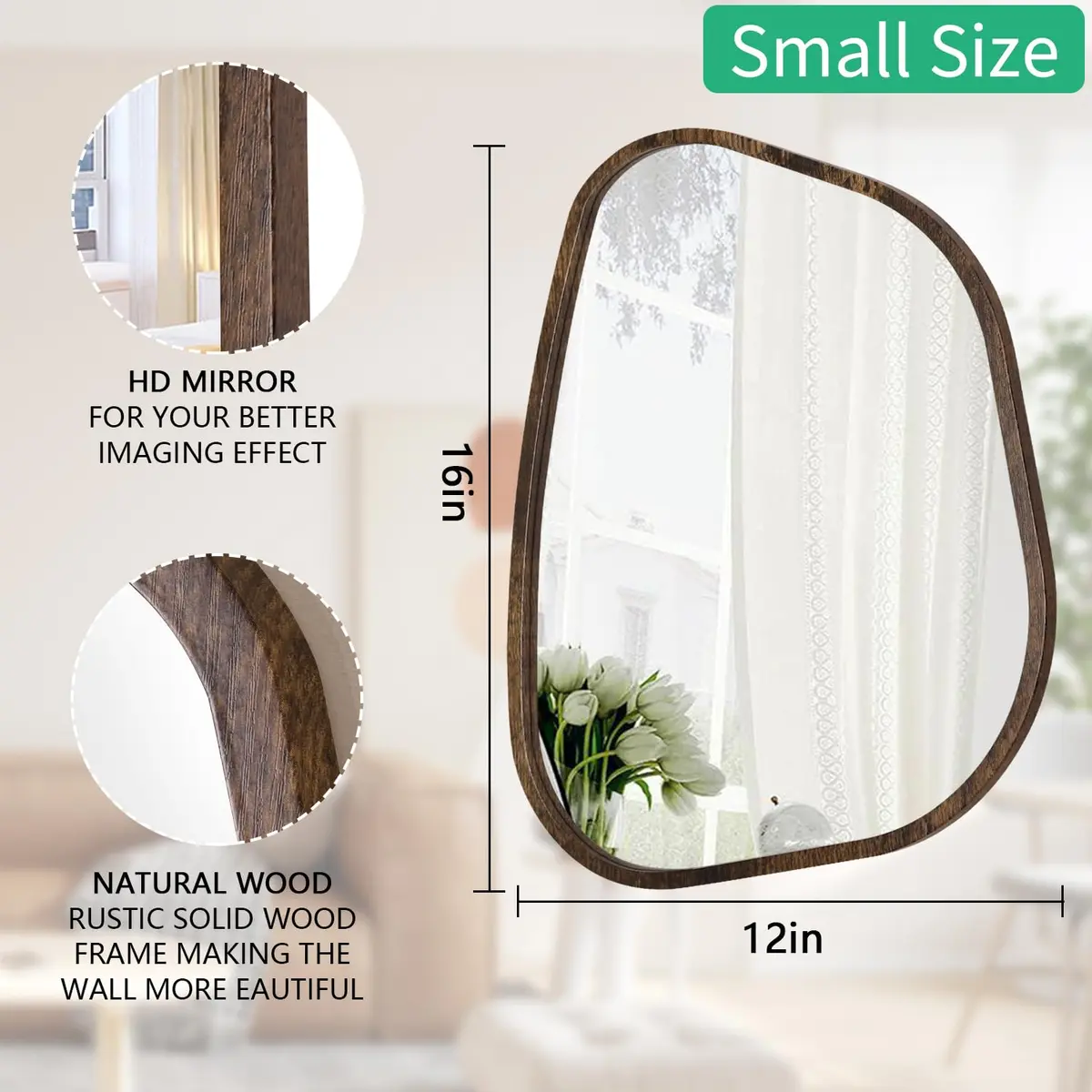 HLFMVWE Asymmetrical Accent Mirror 16"x12" | Irregular Oval Wall Decor for Bedroom & Living Room - view 7