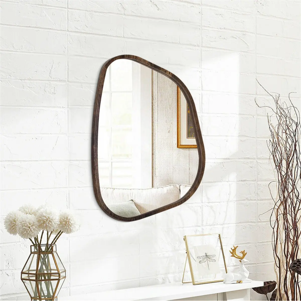 HLFMVWE Asymmetrical Accent Mirror 16"x12" | Irregular Oval Wall Decor for Bedroom & Living Room - view 2