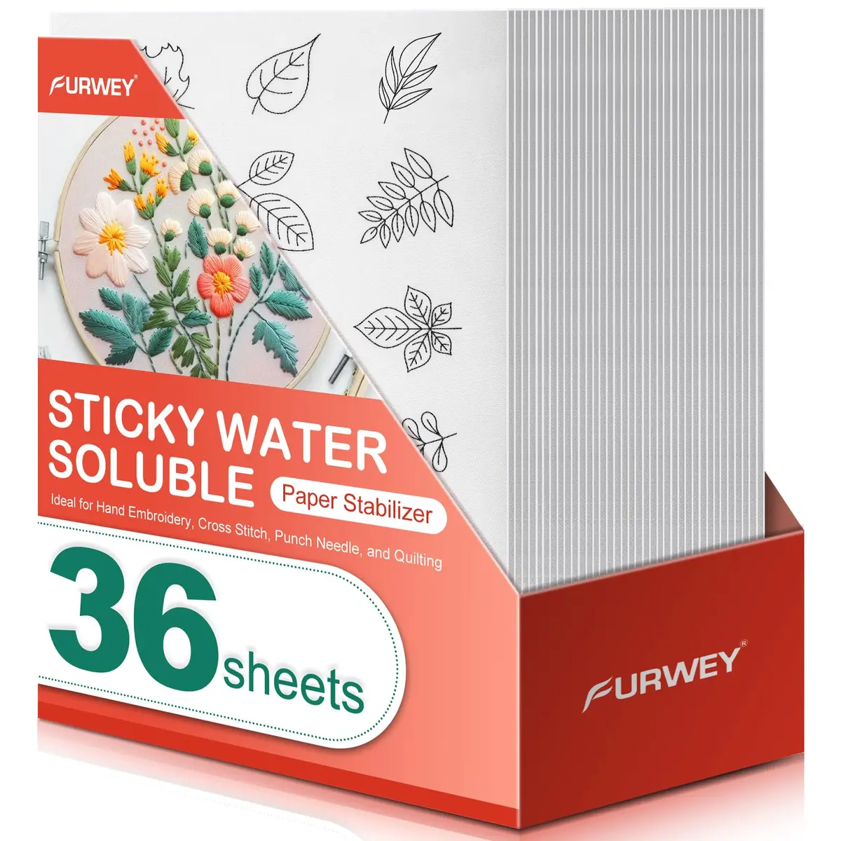 FURWEY Water Soluble Stabilizer for Embroidery,36PCS 8.5x11,Self Adhesive | Wash Away, Printable & Versatile - main product image