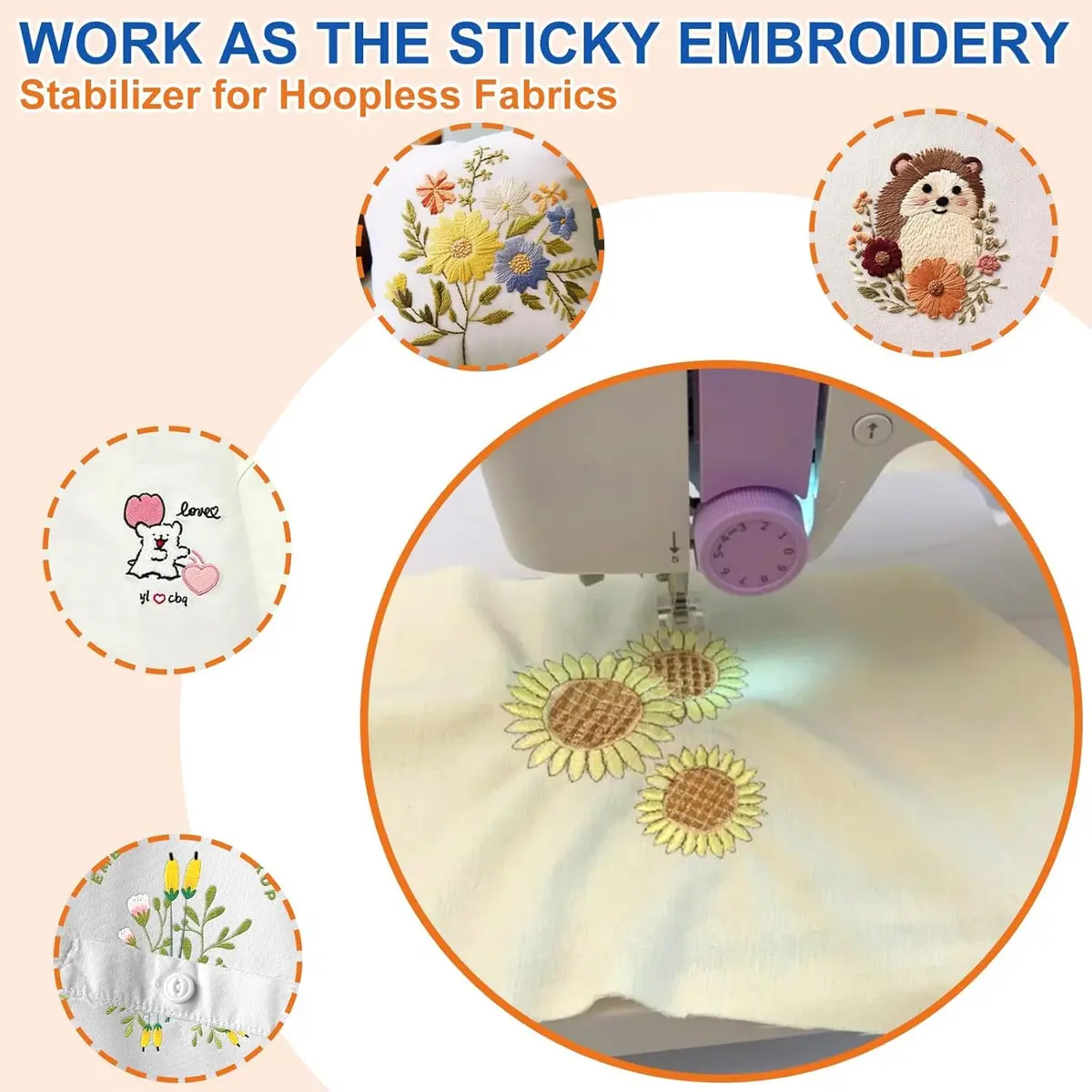 FURWEY Water Soluble Stabilizer for Embroidery,36PCS 8.5x11,Self Adhesive | Wash Away, Printable & Versatile - view 7