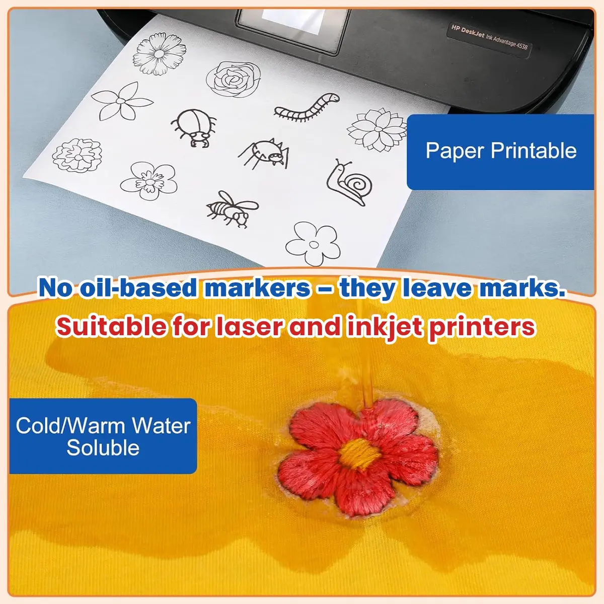 FURWEY Water Soluble Stabilizer for Embroidery,36PCS 8.5x11,Self Adhesive | Wash Away, Printable & Versatile - view 4